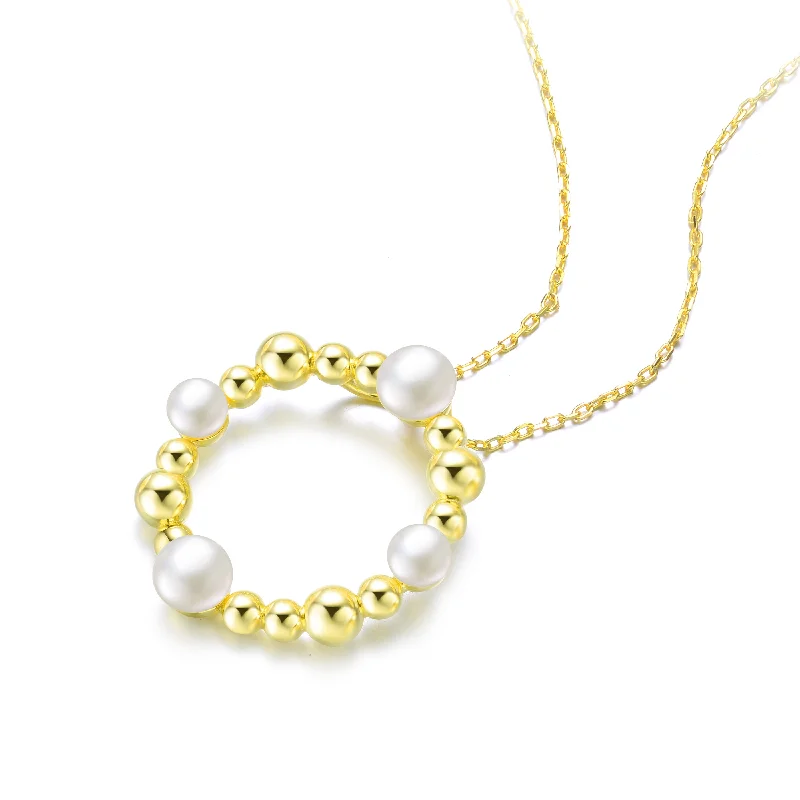 Simple silver pendant ladies necklaces-Delphine Golden Circle Spheres Pearl Necklace