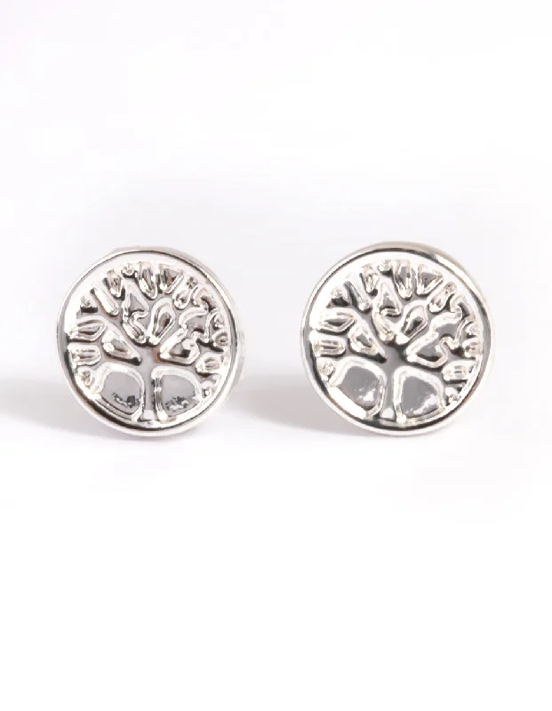 Simple hoop ladies earrings-Silver Tree Of Life Stud Earrings