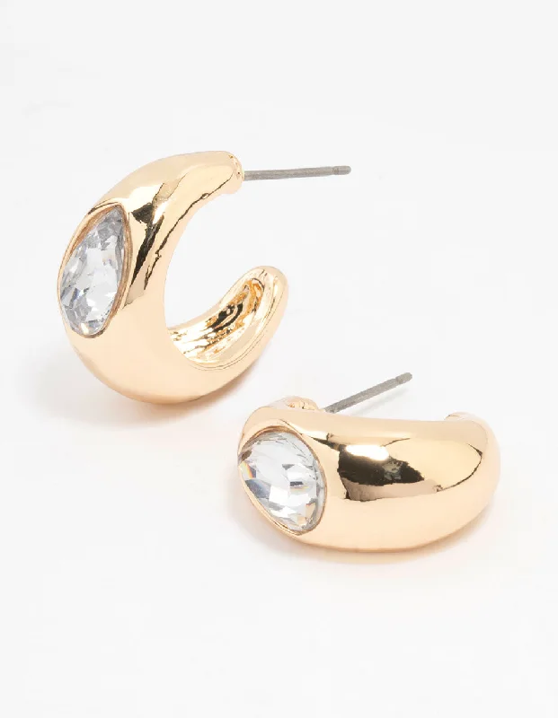 Unique ladies earrings for weddings-Gold Drop With Pear Diamante Hoop Earrings