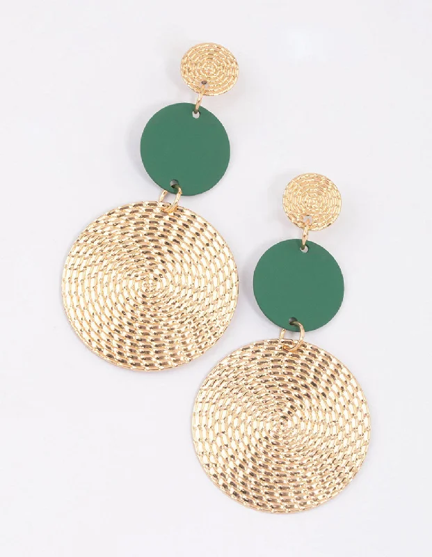 Minimalist ladies earrings for daily wear-Green Graduating Disc Drop Earrings