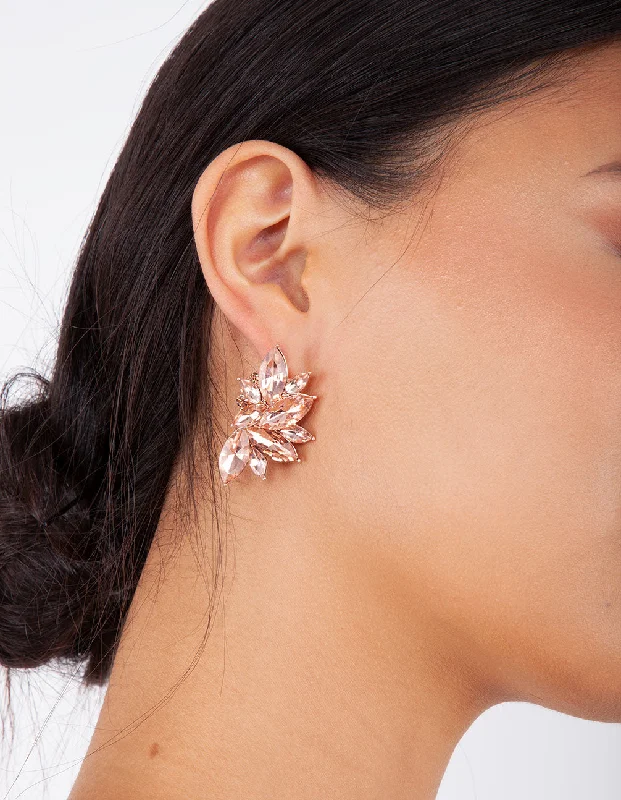 Luxury gold ladies earrings-Rose Gold Navette Cluster Stud