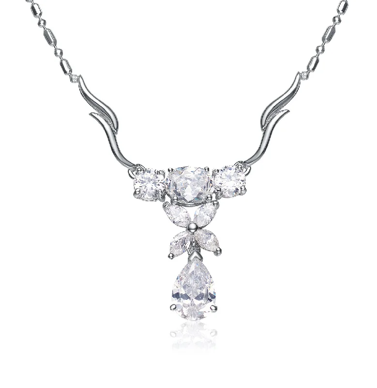 Classic ladies necklaces with pearls-Sterling Silver Clear White Cubic Zirconia Necklace