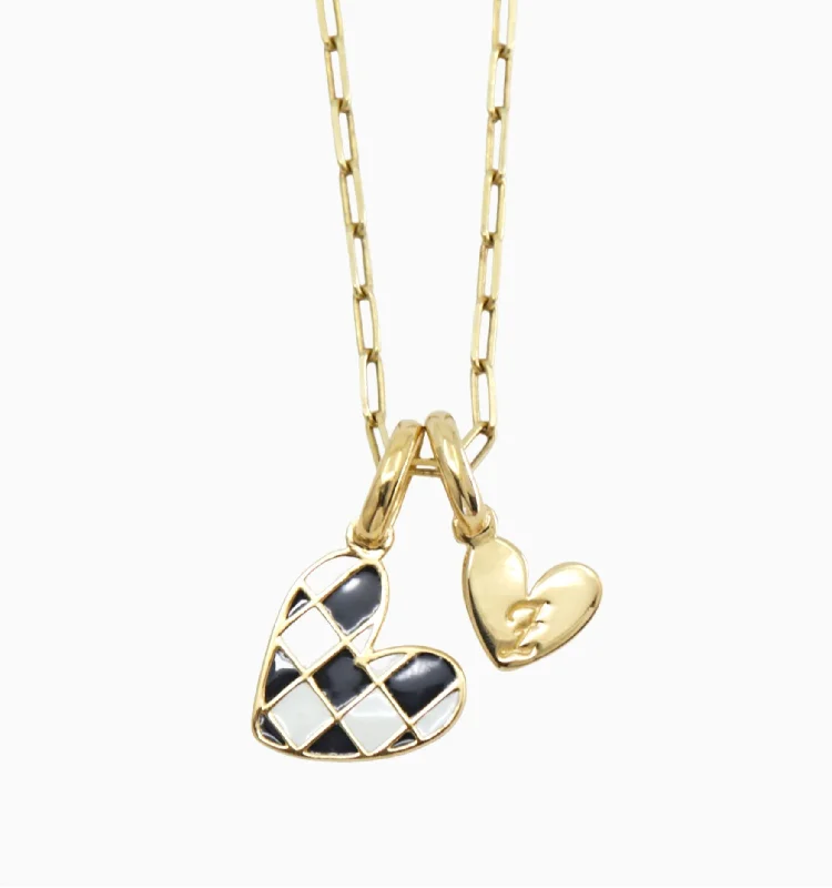 Fashionable layered ladies necklaces-Checker Heart Initial Necklace