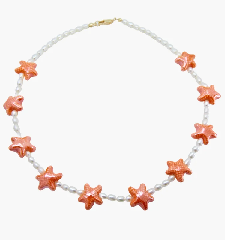 Beautiful gemstone ladies necklaces-Orange Cosmic Seastar Necklace