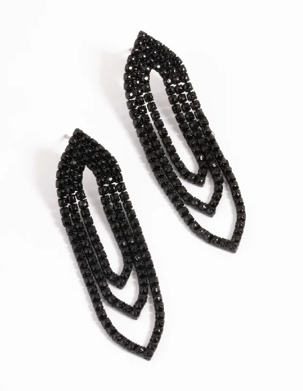 Elegant diamond drop earrings-Black Mini Oval Cupchain Crop Earrings