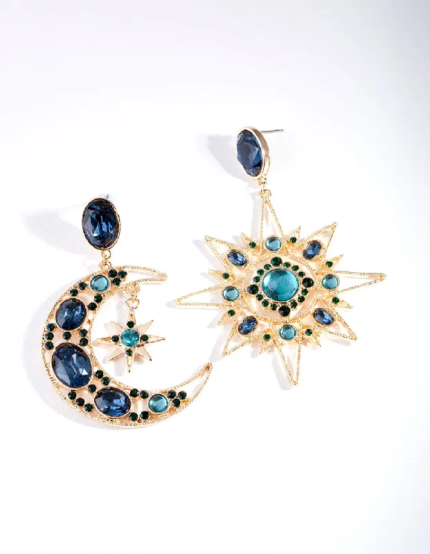 Elegant stud earrings for women-Blue Statement Celestial Earrings