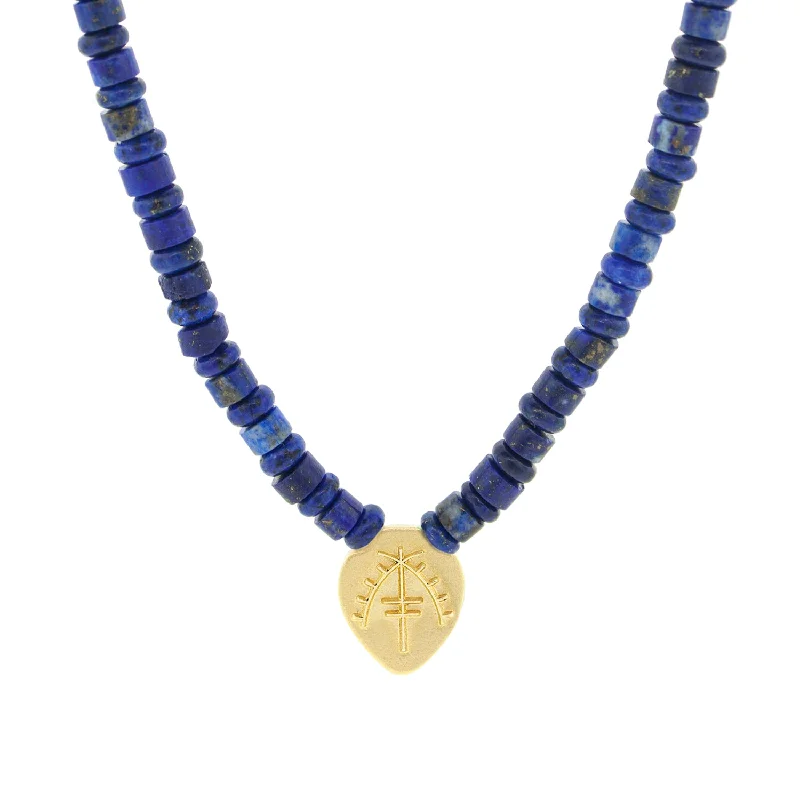 Beautiful gemstone ladies necklaces-Moor Shield Pendant on Lapis Beaded Necklace