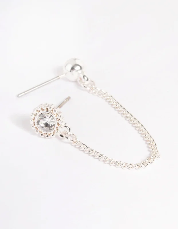 Luxury gold earrings with diamonds-Silver Diamante & Ball Chain Earrings