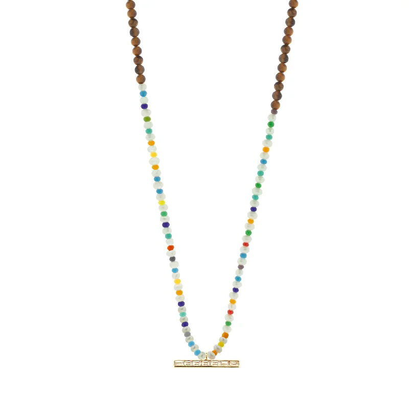 Luxury silver ladies necklaces-TLC Diamond Baguette ID Bar on Beaded Necklace