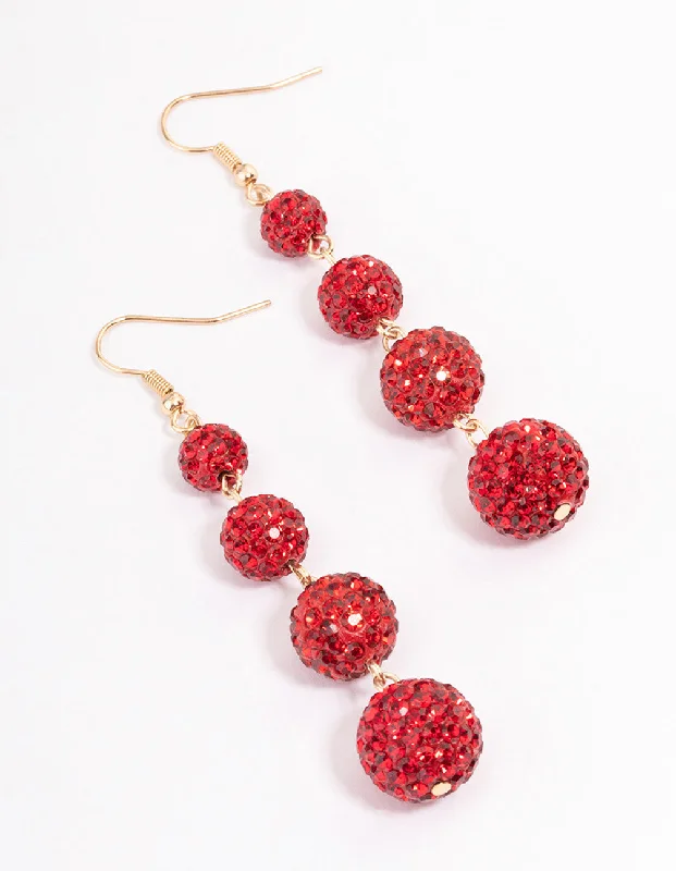 Elegant ladies earrings with sapphires-Red Triple Ball Drop Earrings