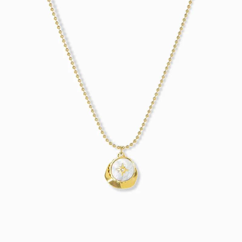 Simple chain ladies necklaces-delicate chain with pearl coin compass and hammered gold charm