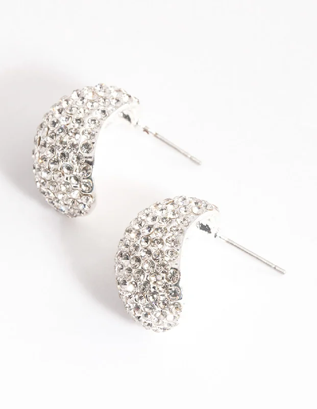 Statement earrings for women-Silver Mini Diamante Bold Hoop Earrings