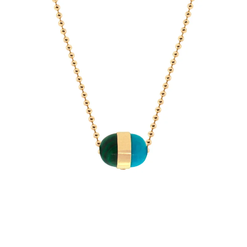 Affordable ladies necklaces for women-Turquoise/Malachite Pendant On A Gold Ball Chain Necklace