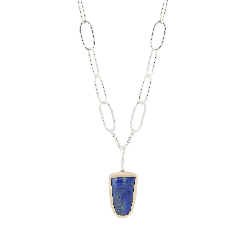 Colorful gemstone ladies necklaces for fashion-LAPIS PENDANT & HANDMADE CHAIN