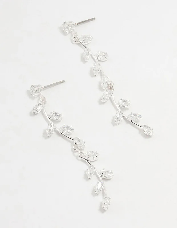 Classic diamond hoop ladies earrings-Cubic Zirconia Leaf Drop Earrings