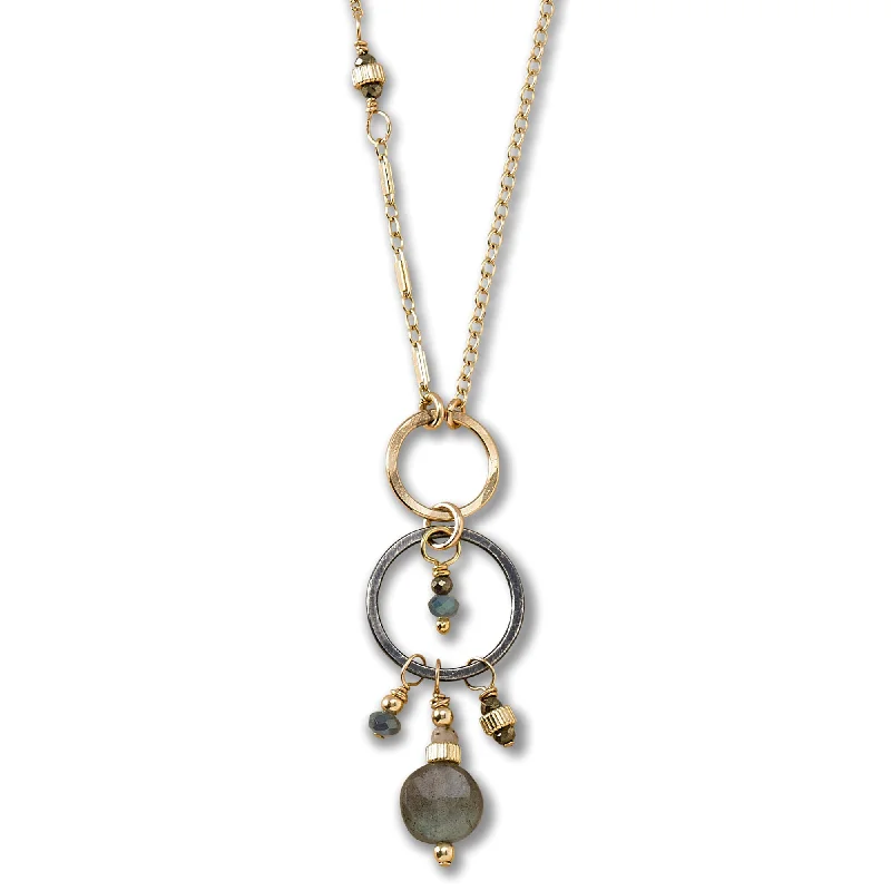 Rose gold ladies necklaces-Portico Labradorite Mixed Gold Chains Necklace