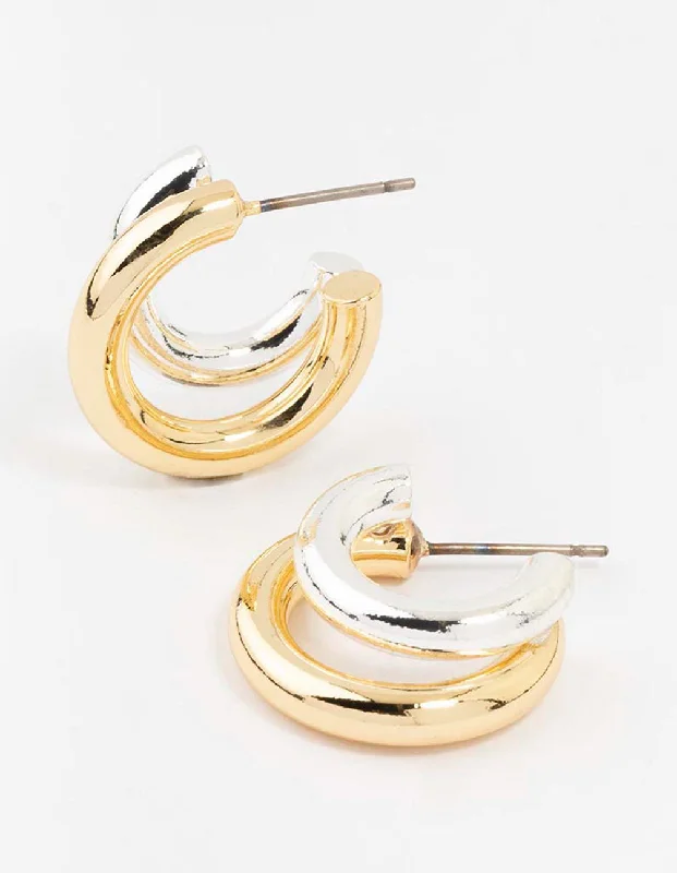 Classic diamond hoop ladies earrings-Gold & Silver Plated Illusion Hoop Earrings