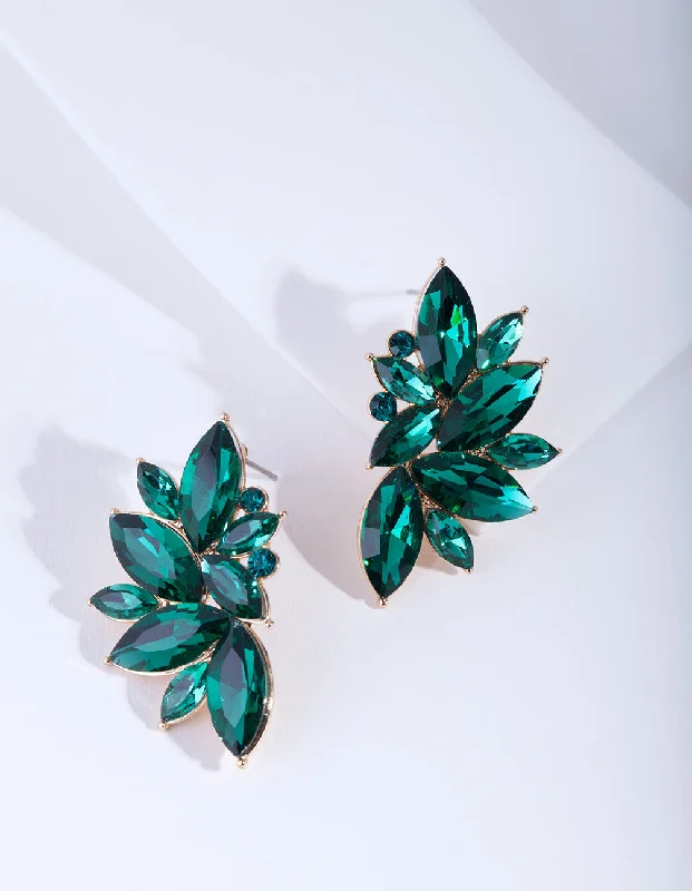 Stylish hoop earrings for women-Green Marquise Statement Stud Earrings