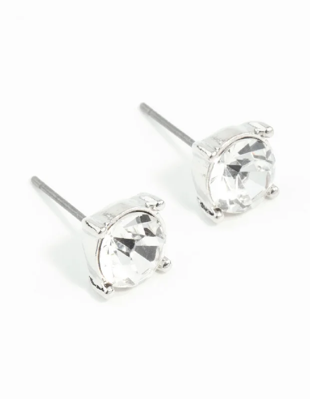 Elegant emerald ladies earrings-Silver 2 Carat Glass Stud Earrings