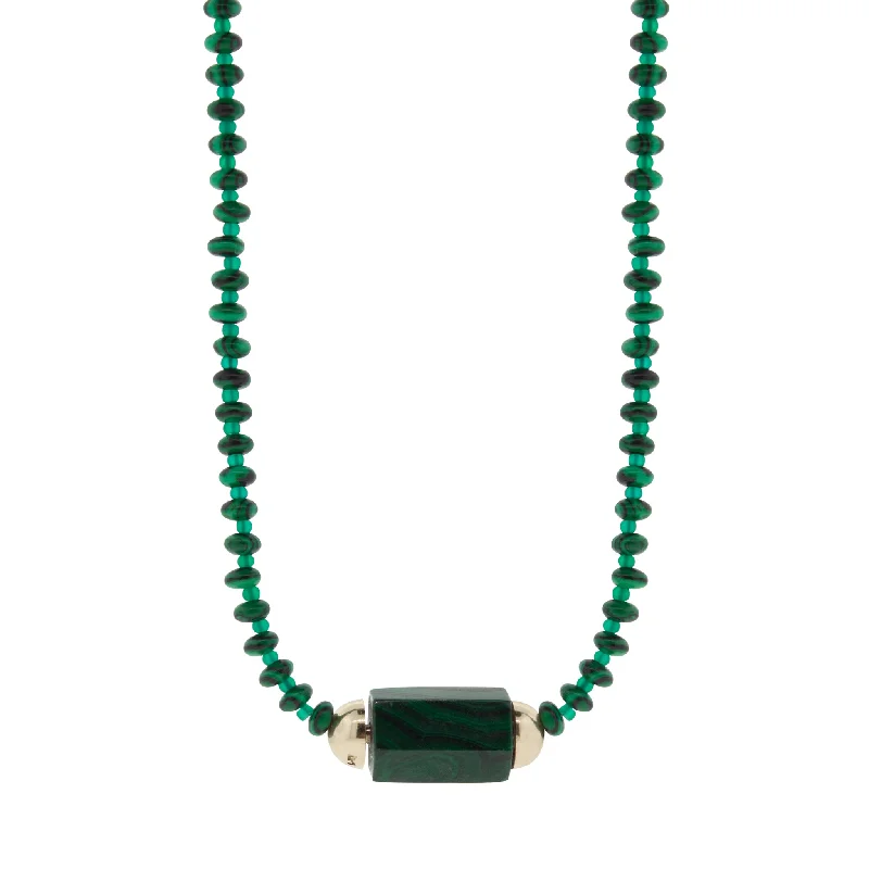 Personalized ladies necklaces with name-Malachite Hexagon Bolt Beaded Necklace