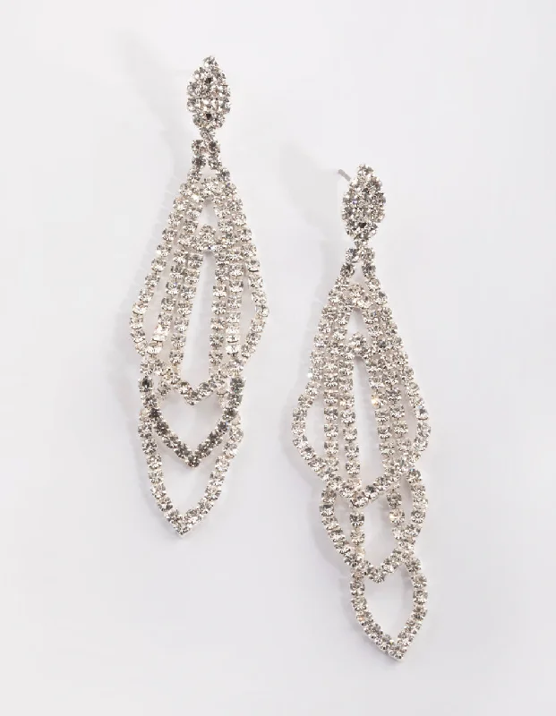 Elegant diamond ladies earrings-Silver Layered Geometric Chain Earrings