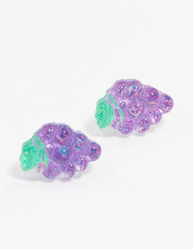 Stylish statement earrings for ladies-Purple  Grape Bunch Stud Earrings