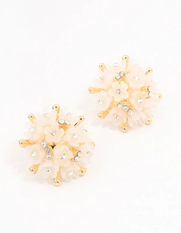 Elegant drop earrings for women-Gold Plated Mini Flower Dome Stud Earrings