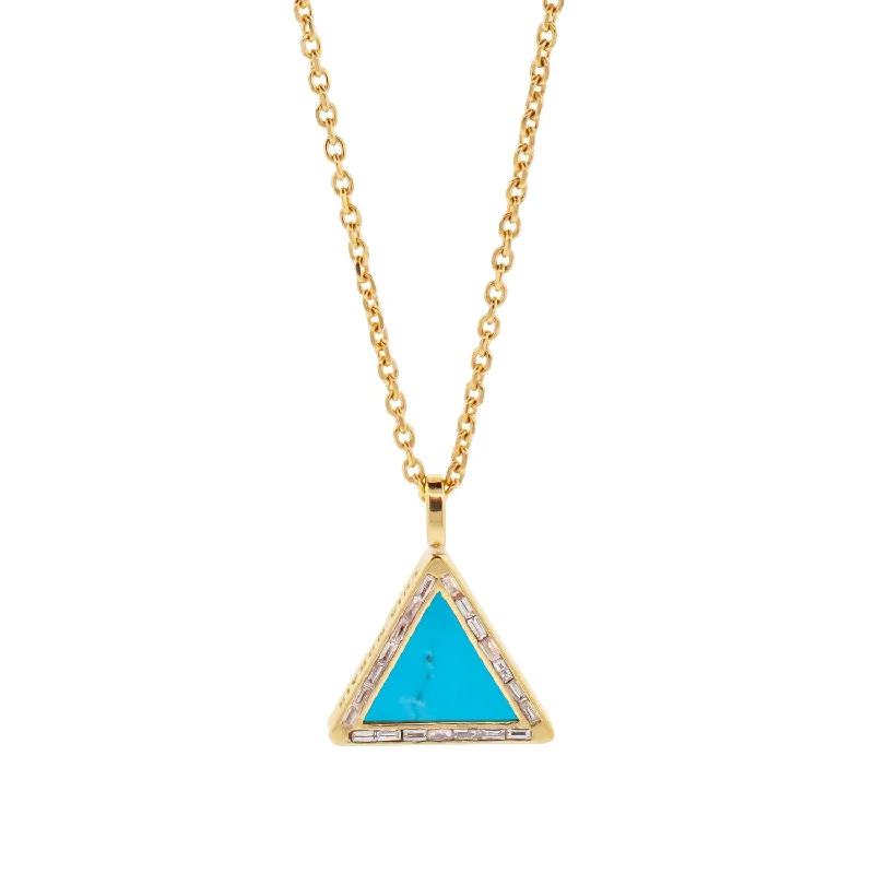 Wedding ladies necklaces with diamonds-Turquoise Triangle Pendant Necklace with Diamond Baguettes