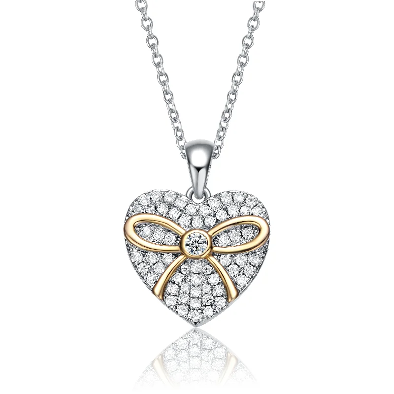 Gold ladies necklaces with diamonds-Vilette Classic Heart Bow Necklace