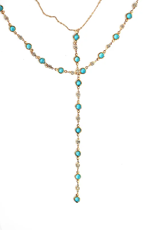 Luxurious ladies necklaces with sapphires-Double Y Necklace - Blue