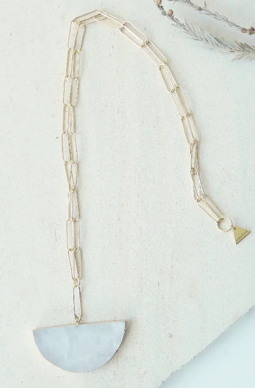 Designer ladies necklaces for special occasions-Half Moonstone Paperclip Chain Necklace