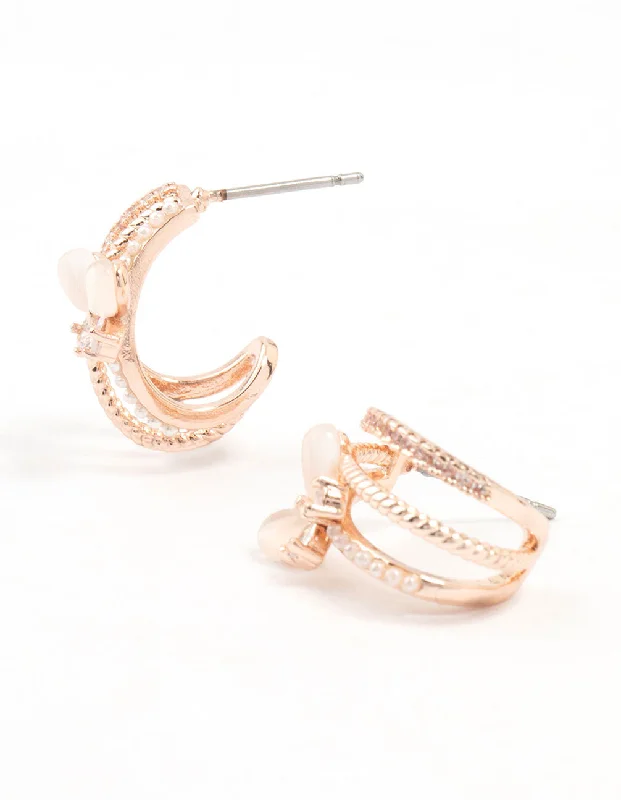 Modern statement ladies earrings-Rose Gold Plated Trio Pave Butterfly Jacket Earrings