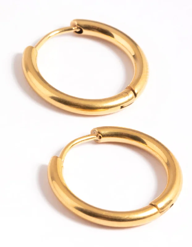 Gold ladies earrings for daily wear-Gold Plated Surgical Steel Thin 12mm Hoop Earrings