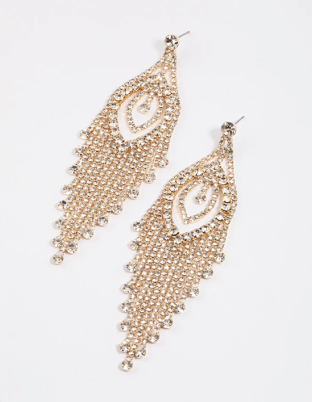 Stylish statement earrings for ladies-Gold Statement Cup Chain Tassel Earrings