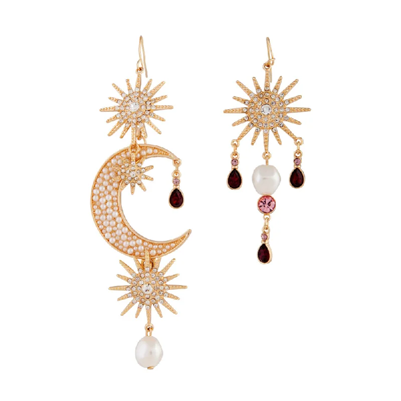 Custom ladies earrings with precious stones-Pearly Celestial Drop Earrings In Gold