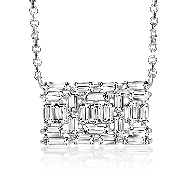 Diamond ladies necklaces for formal wear-Déco Geometric Rectangle Necklace