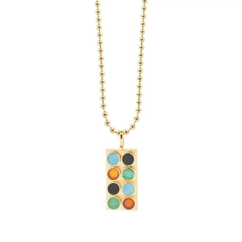 Elegant sapphire ladies necklaces-Multi Gemstone Lego Block Pendant Necklace