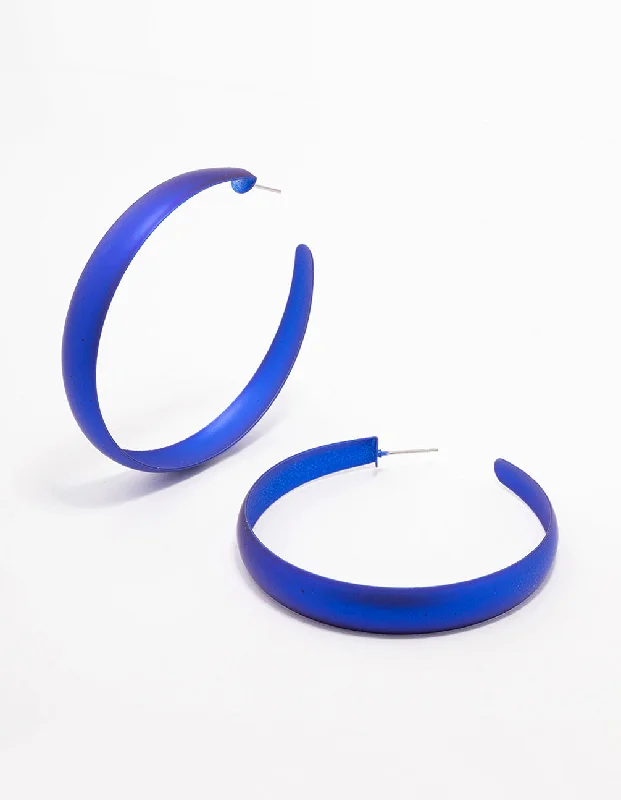 Unique design ladies earrings-Blue Rubber Coated Hoop Earrings 60mm