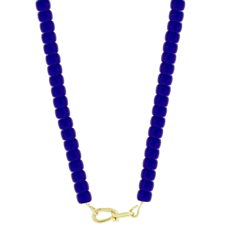 Luxury gemstone ladies necklaces-Gold Wire Clasp on Blue Glass Bead Necklace