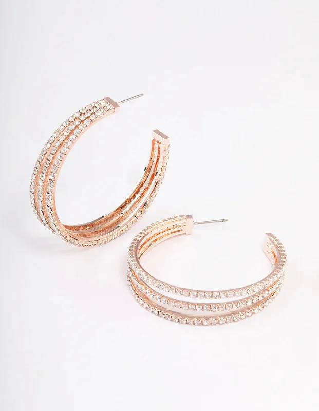 Classic pearl ladies earrings-Rose Gold Triple Illusion Statement Hoop Earrings