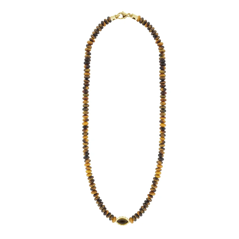 Personalized gold ladies necklaces-Citrine Eye of the Idol on Tiger's Eye Beaded Necklace