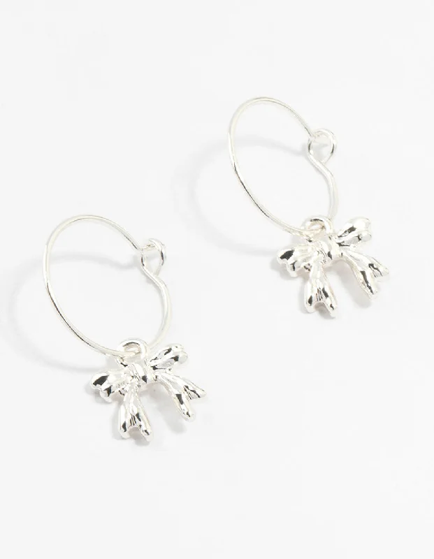 Beautifully designed ladies earrings-Silver Bow Hoop Earrings