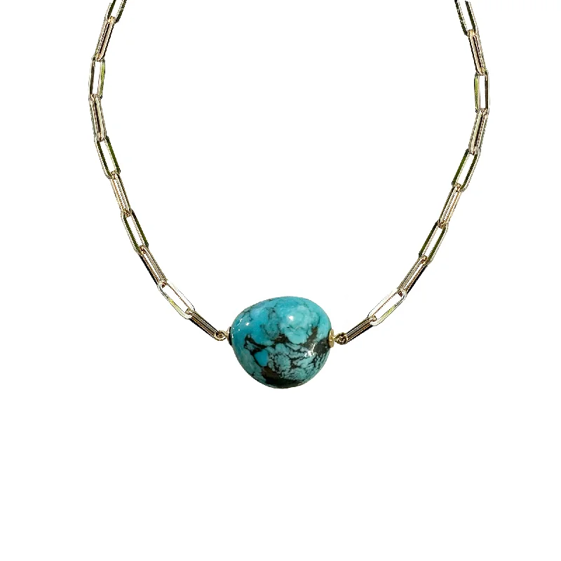 Trendy ladies necklaces for summer-Turquoise Ball Necklace