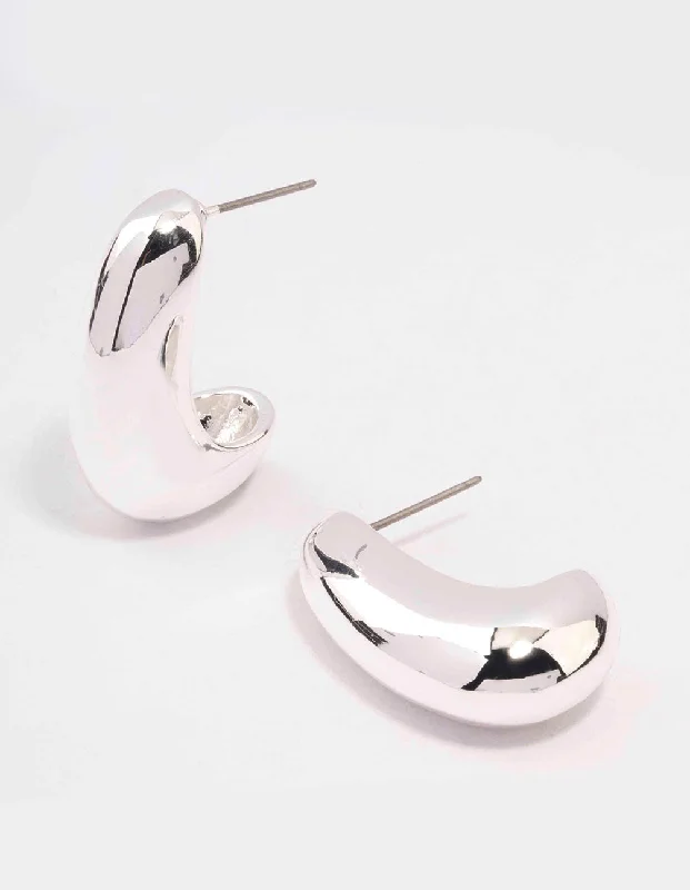 Minimalist ladies earrings for daily wear-Silver Plated Small Bold Wide Hoop Earrings