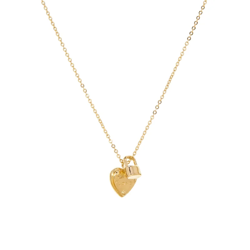 Trendy diamond ladies necklaces-lock & heart charm necklace