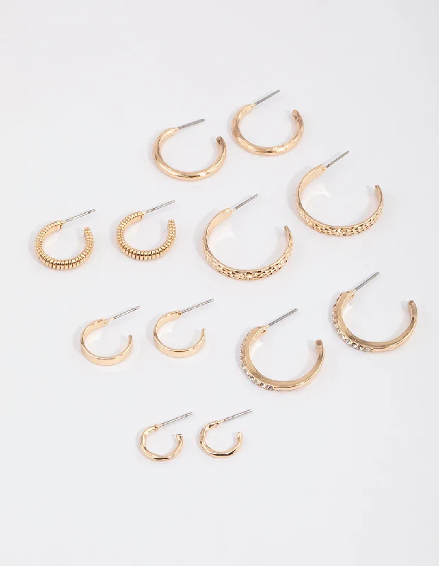 Silver hoop ladies earrings-Gold Multi Hoop Earrings 6-Pack