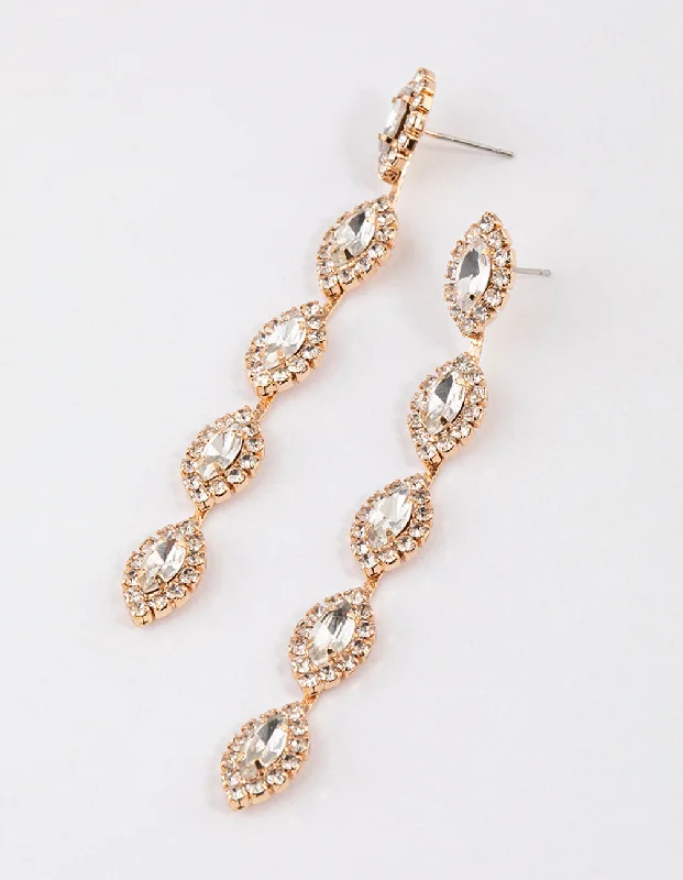 Small hoop earrings for ladies-Gold Halo Marquise Drop Earrings