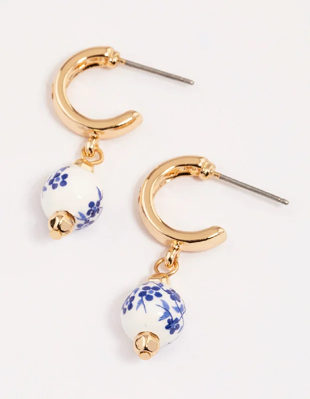 Luxury diamond earrings for women-Blue Chubby Beaded Huggie Drop Earrings