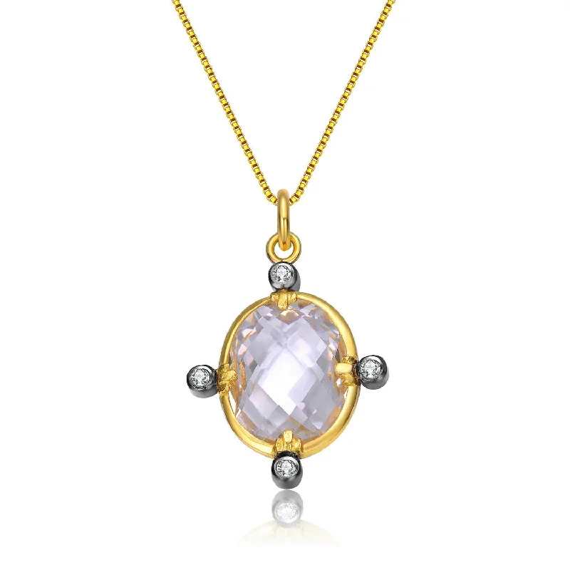 Ladies necklaces with diamonds and pearls-14k Gold Overlay Cubic Zirconia Silver Accent Necklace