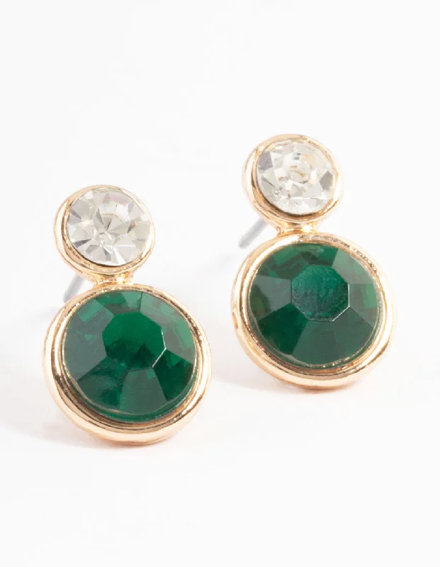 Personalized ladies earrings for gifts-Green Two Stone Round Stud Earrings